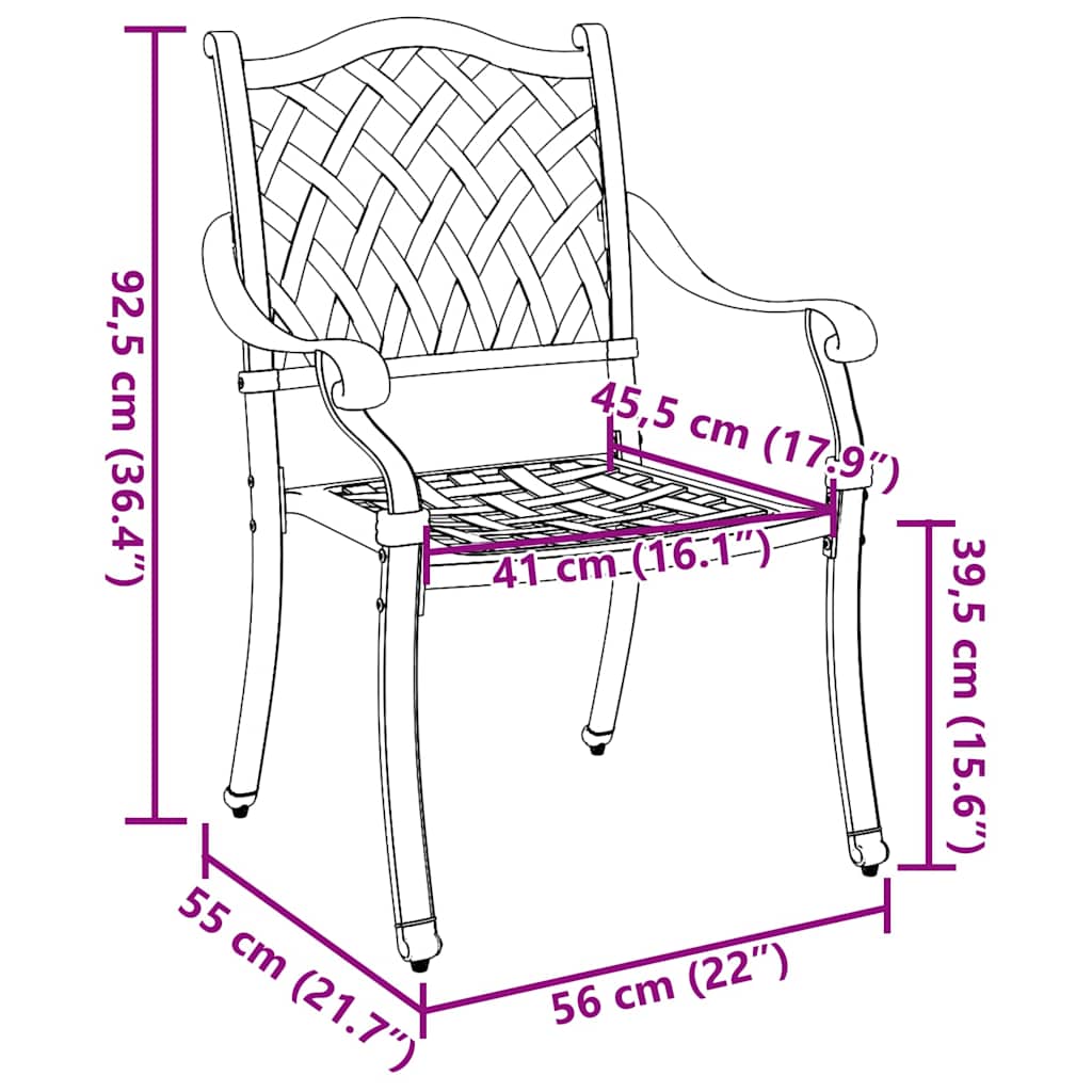 Gartenstuhl 2 pcs Schwarz 56 x 55 x 92,5cm Aluminium