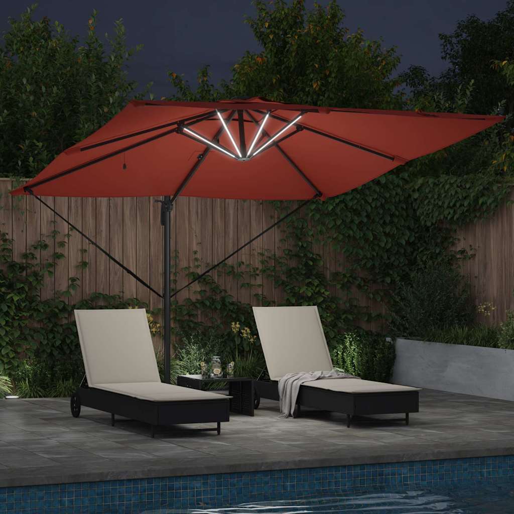 Sonnenschirm mit LED-Lichtleisten Terrakotta 286 x 284 x 270 cm