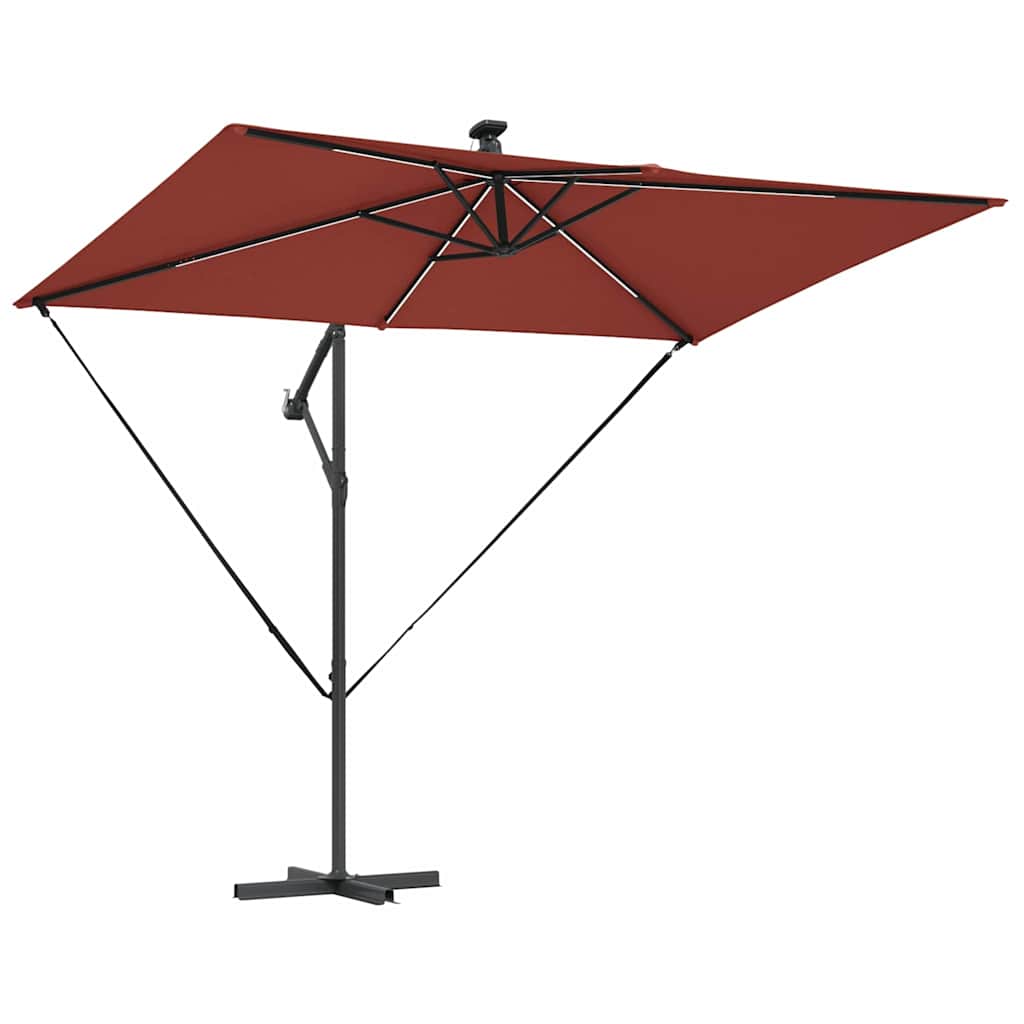 Sonnenschirm mit LED-Lichtleisten Terrakotta 294 x 200 x 270 cm