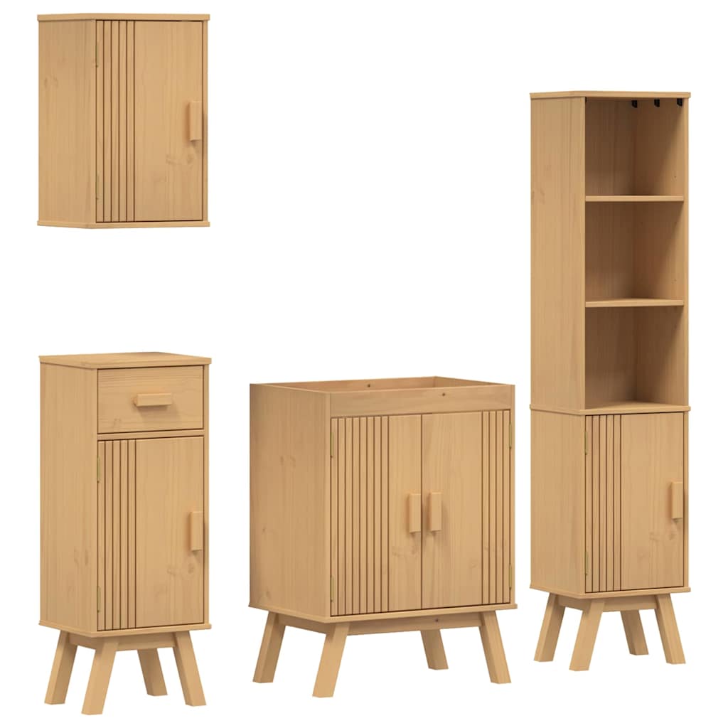 Badezimmermöbel-Set mit Regal 4 pcs Braun Massivholz Kiefer