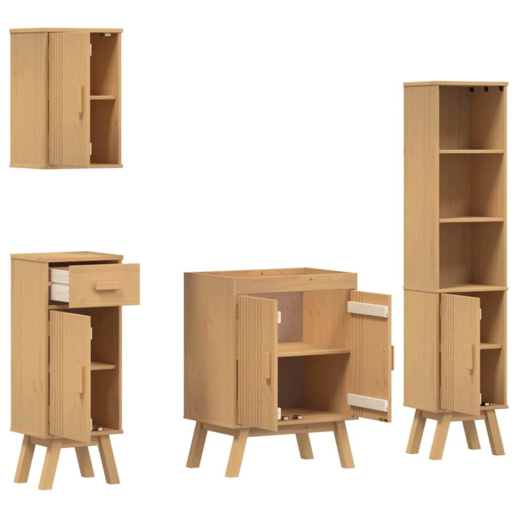 Badezimmermöbel-Set mit Regal 4 pcs Braun Massivholz Kiefer