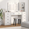 Schminktisch mit Spiegelbeleuchtung 3 pcs Weiß Holzwerkstoff