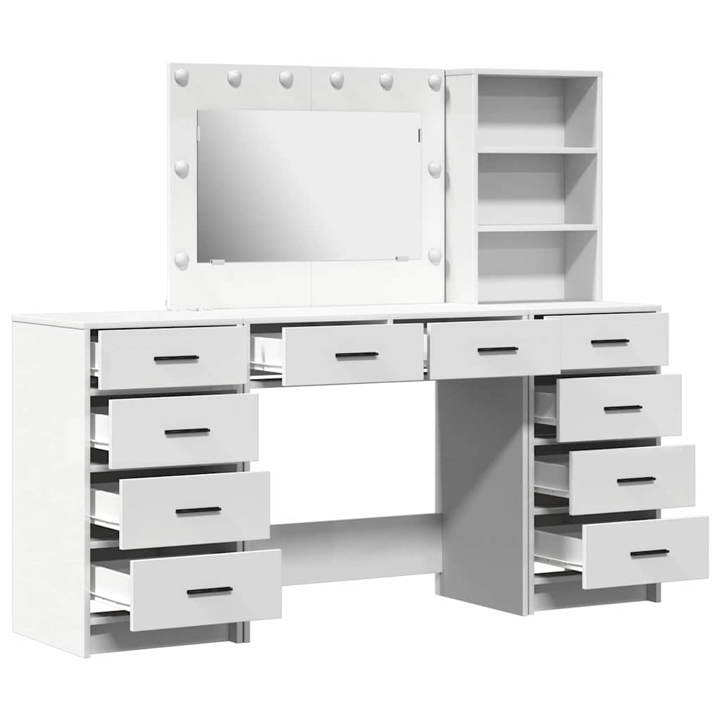 Schminktisch mit Spiegelbeleuchtung 3 pcs Weiß Holzwerkstoff