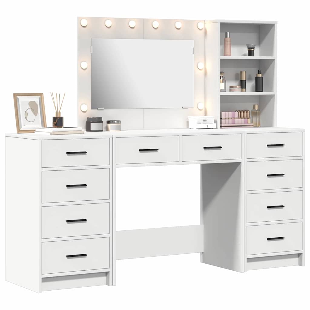 Schminktisch mit Spiegelbeleuchtung 3 pcs Weiß Holzwerkstoff