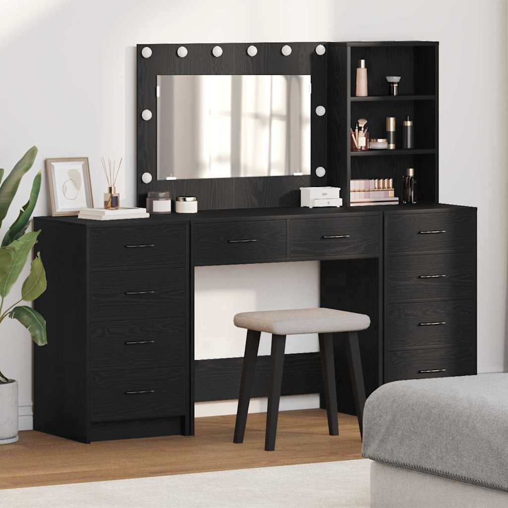 Schminktisch mit Regal 3 pcs Schwarz Eichen-Optik Holzwerkstoff