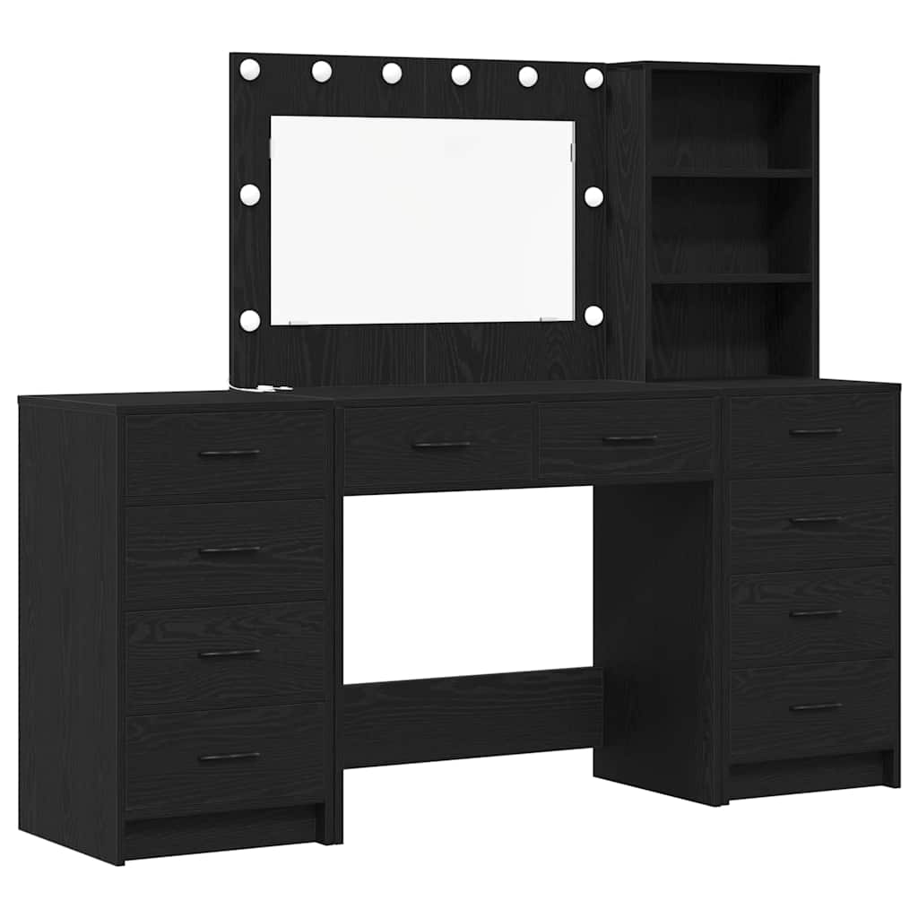 Schminktisch mit Regal 3 pcs Schwarz Eichen-Optik Holzwerkstoff