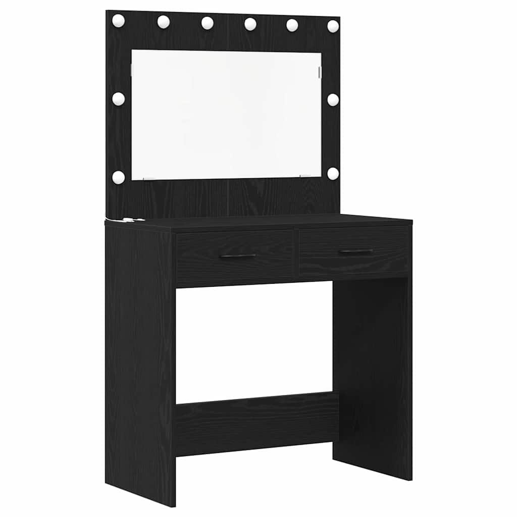 Schminktisch mit Regal 3 pcs Schwarz Eichen-Optik Holzwerkstoff