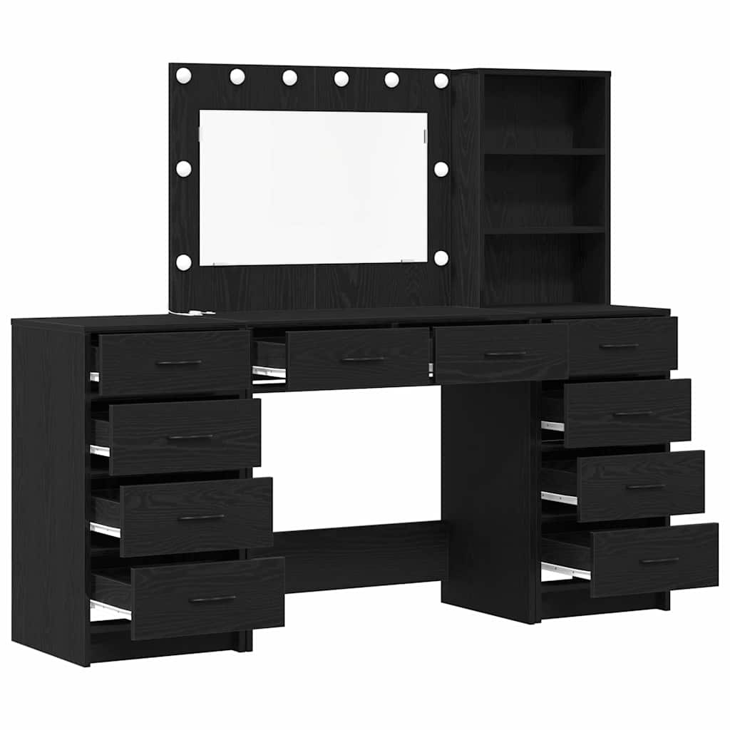 Schminktisch mit Regal 3 pcs Schwarz Eichen-Optik Holzwerkstoff