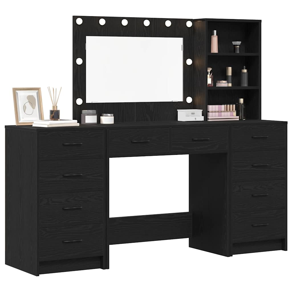 Schminktisch mit Regal 3 pcs Schwarz Eichen-Optik Holzwerkstoff