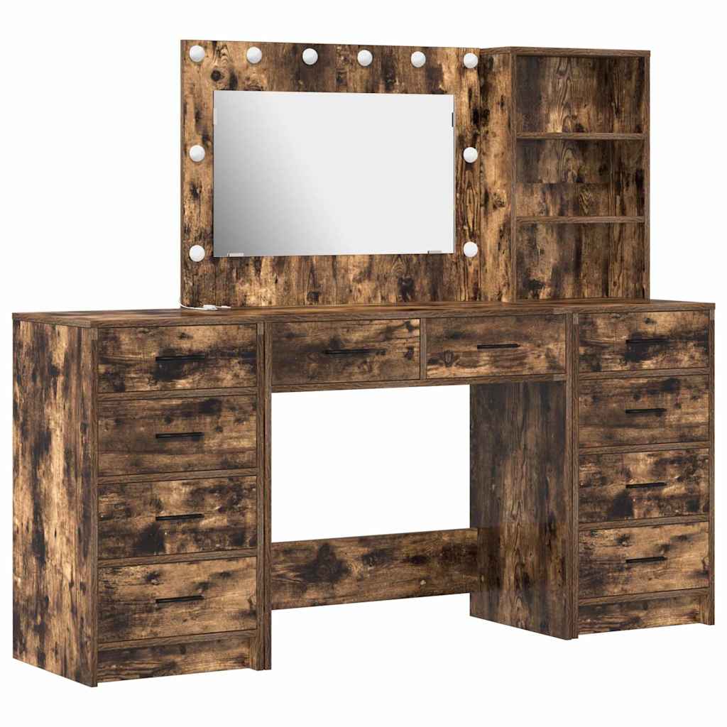Schminktisch mit Regal 3 pcs Geräucherte Eiche Holzwerkstoff