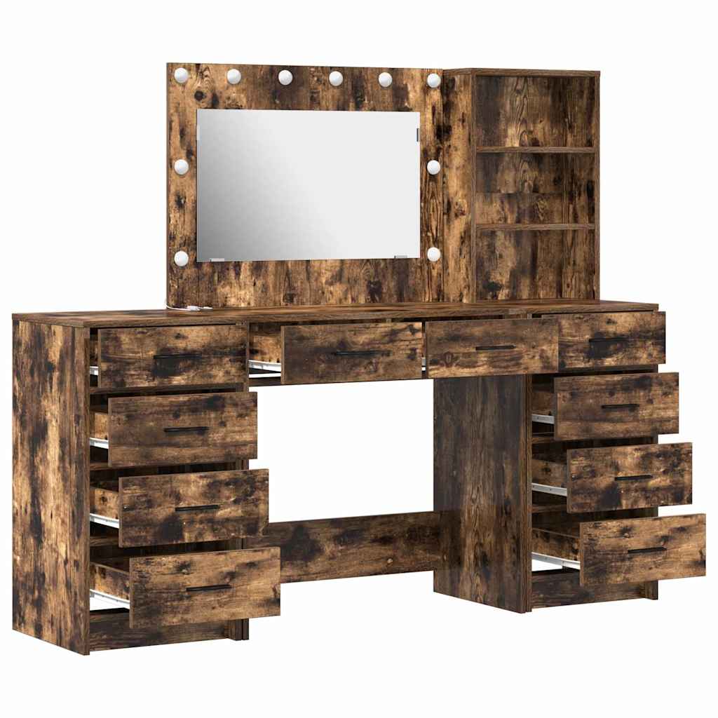 Schminktisch mit Regal 3 pcs Geräucherte Eiche Holzwerkstoff