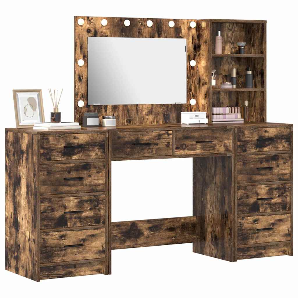 Schminktisch mit Regal 3 pcs Geräucherte Eiche Holzwerkstoff
