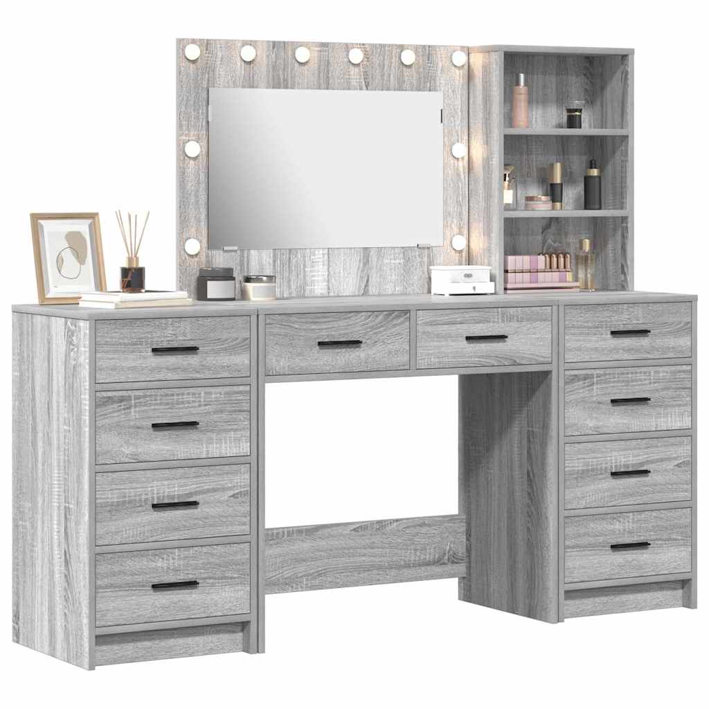 Schminktisch mit Schubladen 3 pcs Graues Sonoma Holzwerkstoff