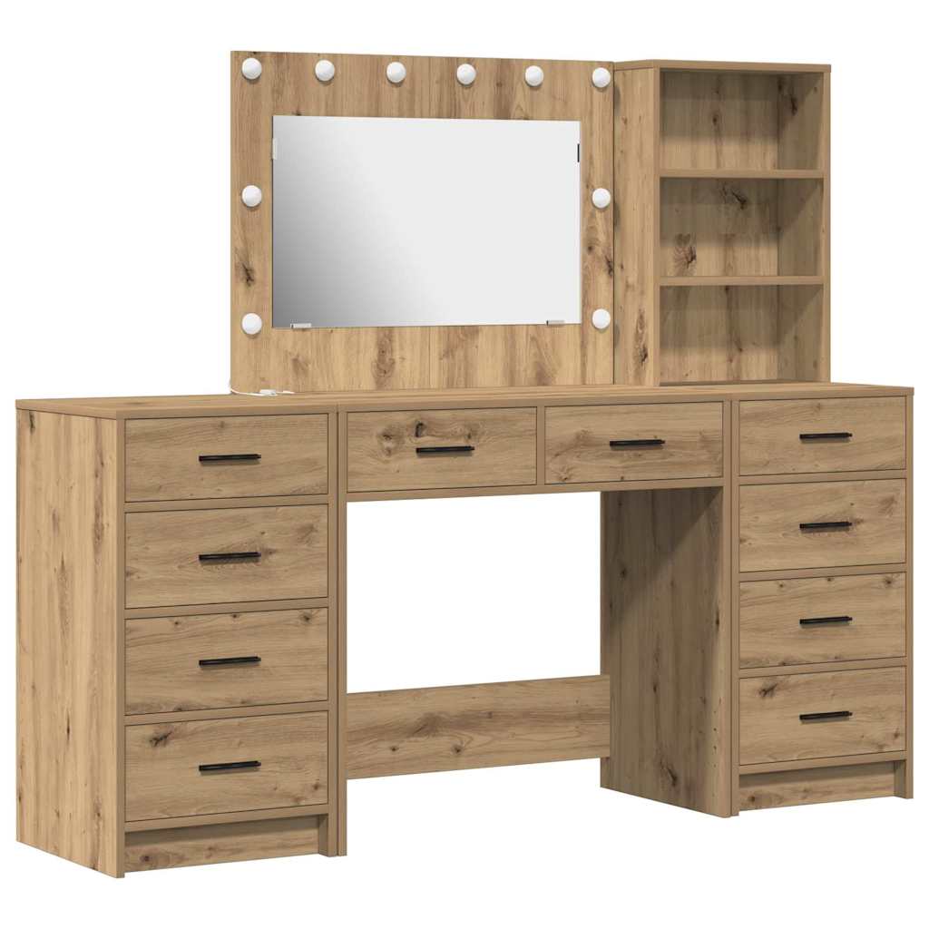 Schminktisch mit Schubladen 3 pcs Artisan-Eiche Holzwerkstoff