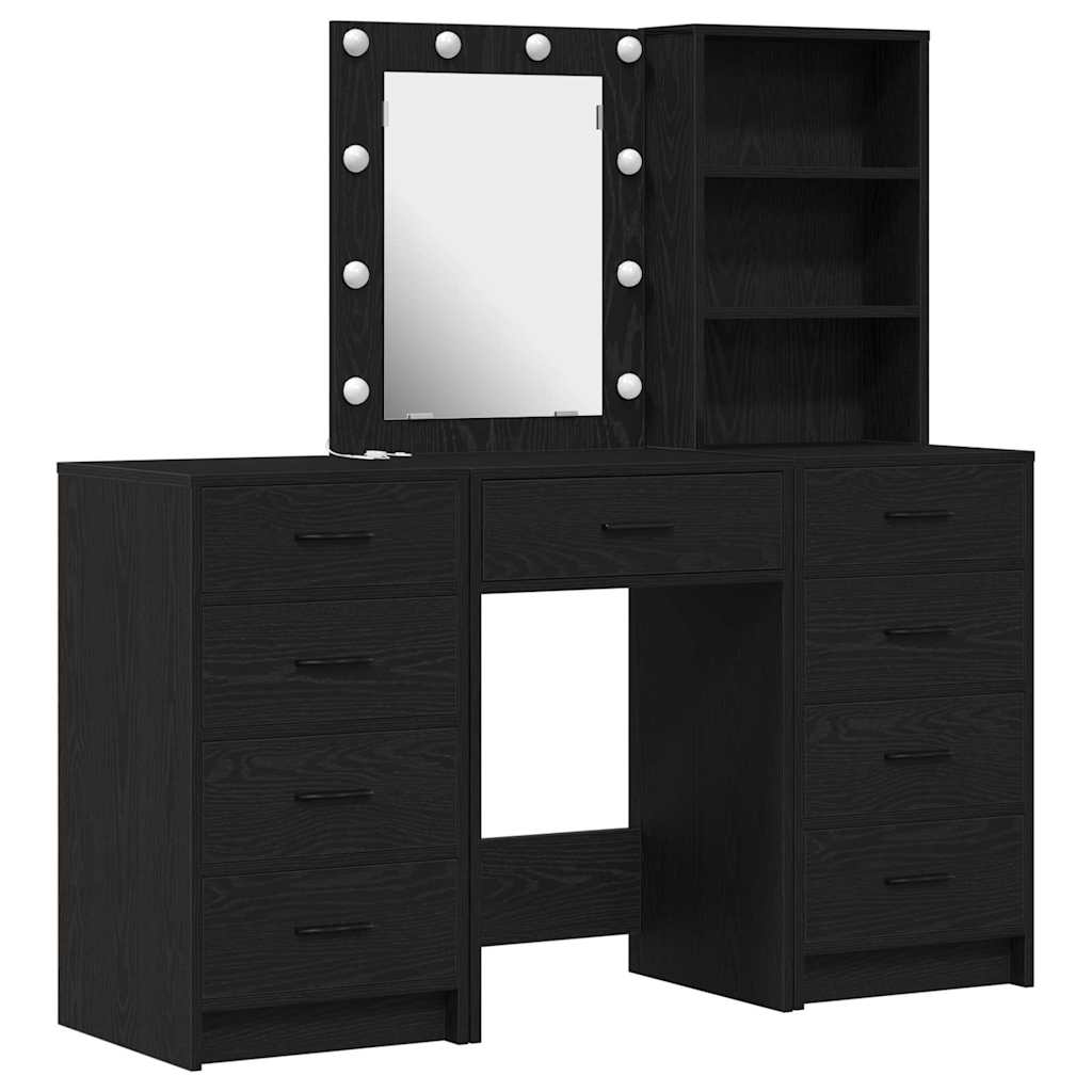 Schminktisch mit Spiegelbeleuchtung 3 pcs Schwarz Holzwerkstoff