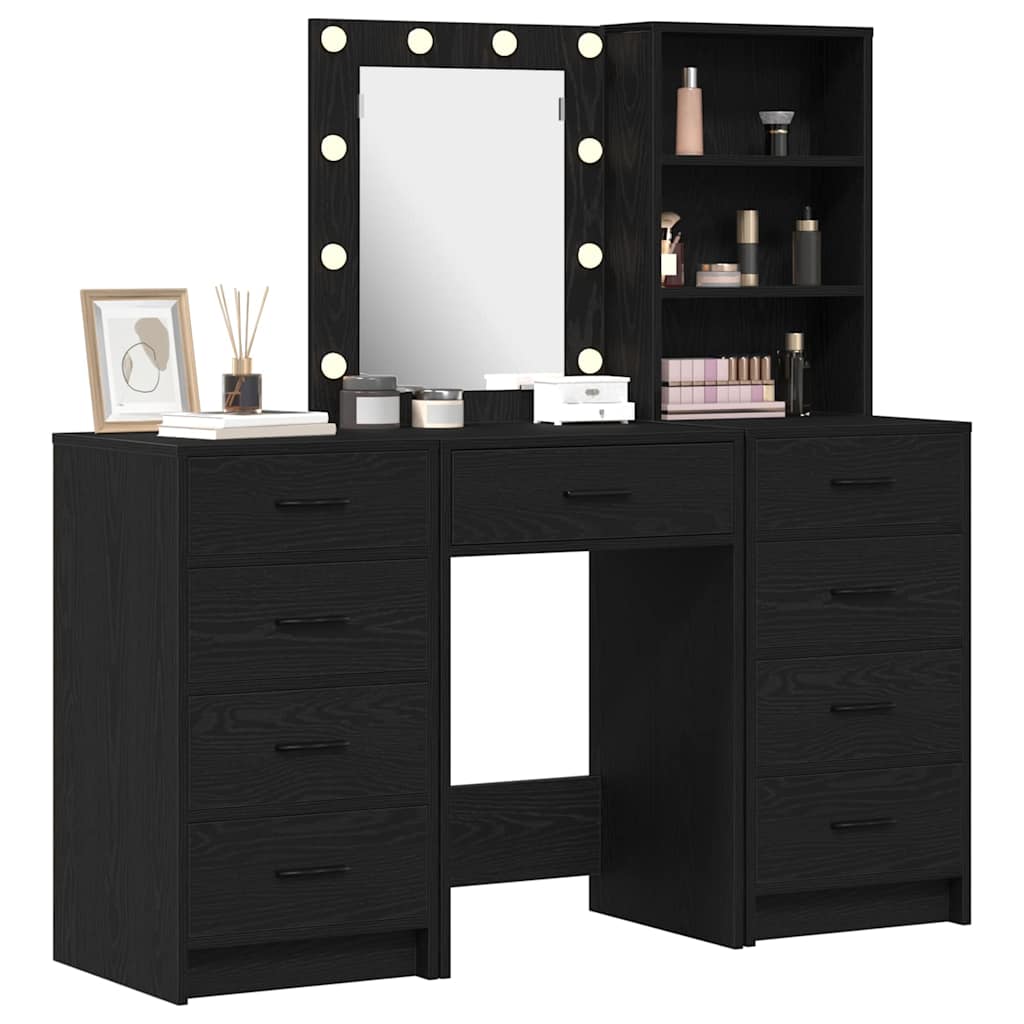 Schminktisch mit Spiegelbeleuchtung 3 pcs Schwarz Holzwerkstoff