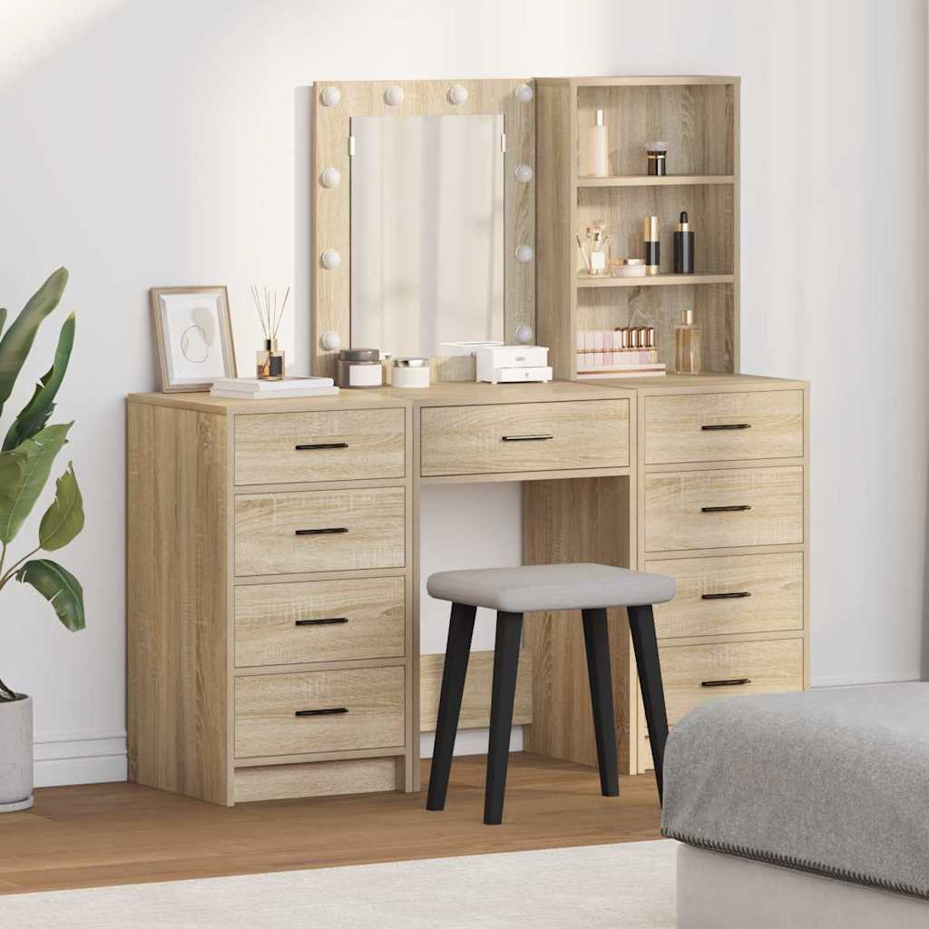 Schminktisch mit Spiegelbeleuchtung 3 pcs Braun Holzwerkstoff