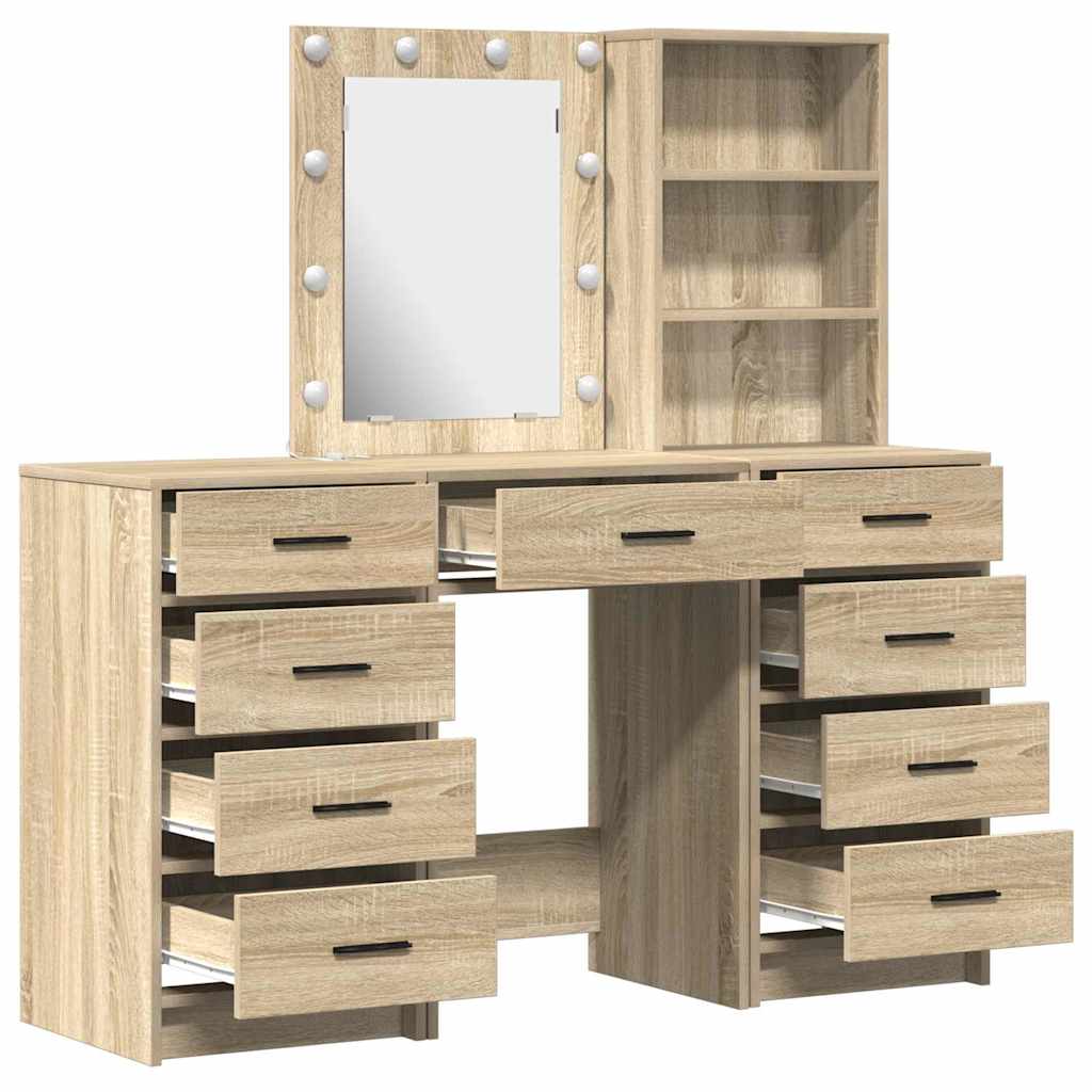 Schminktisch mit Spiegelbeleuchtung 3 pcs Braun Holzwerkstoff