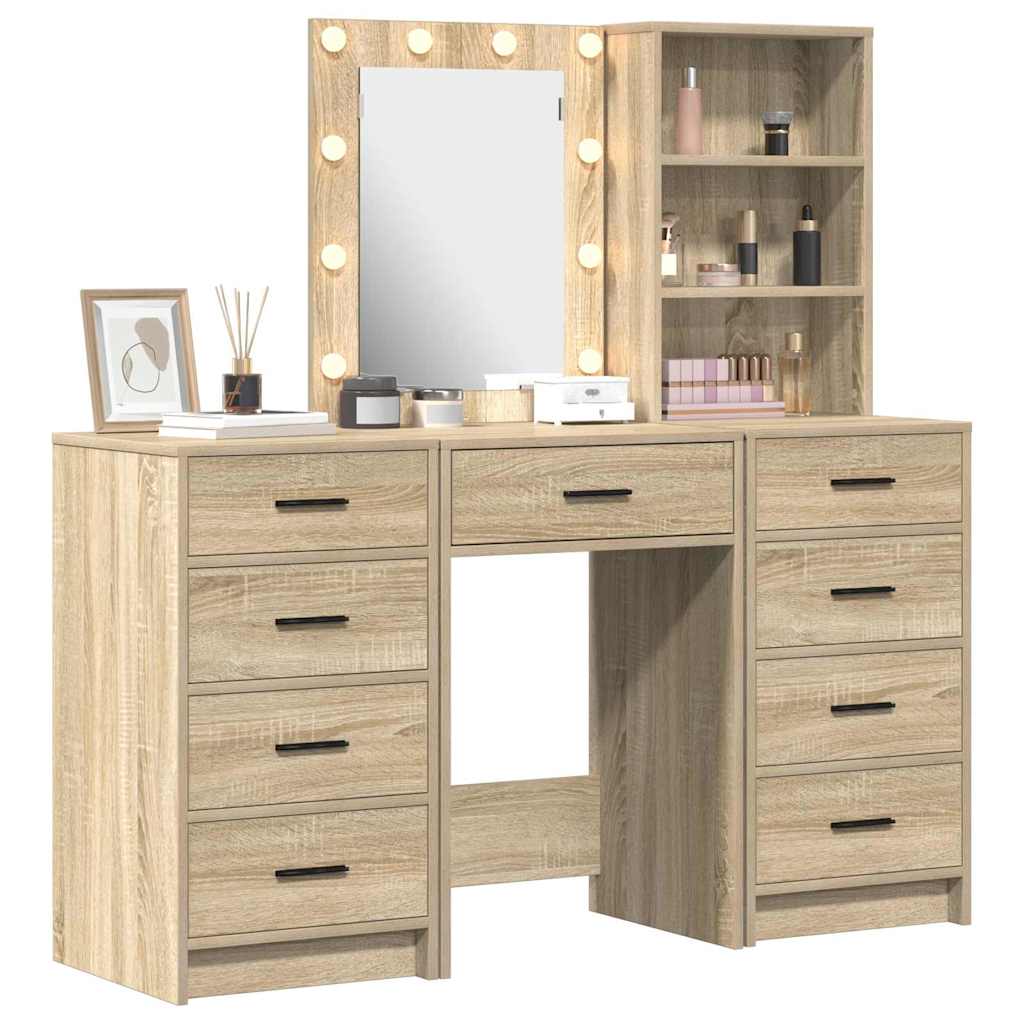 Schminktisch mit Spiegelbeleuchtung 3 pcs Braun Holzwerkstoff