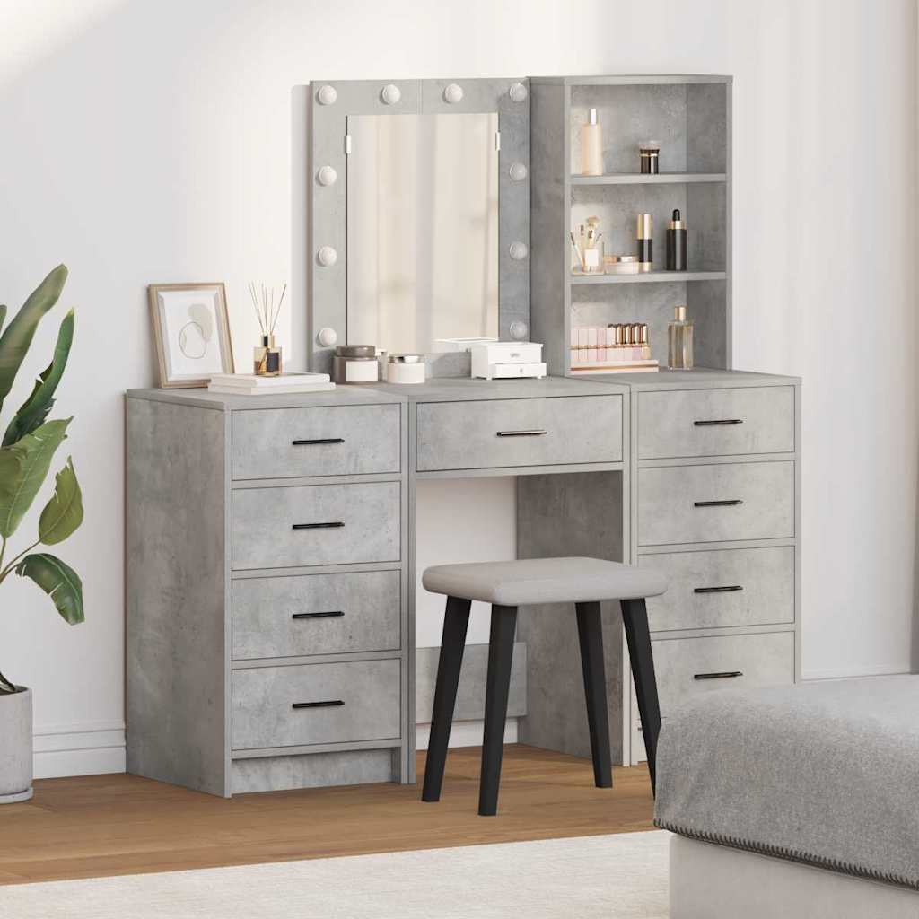 Schminktisch mit Spiegelbeleuchtung 3 pcs Grau Holzwerkstoff