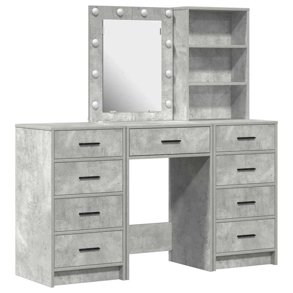Schminktisch mit Spiegelbeleuchtung 3 pcs Grau Holzwerkstoff