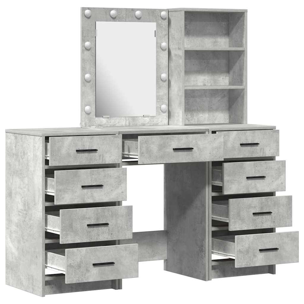 Schminktisch mit Spiegelbeleuchtung 3 pcs Grau Holzwerkstoff