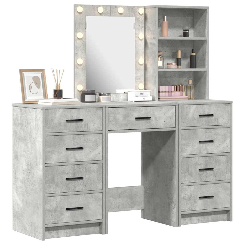 Schminktisch mit Spiegelbeleuchtung 3 pcs Grau Holzwerkstoff