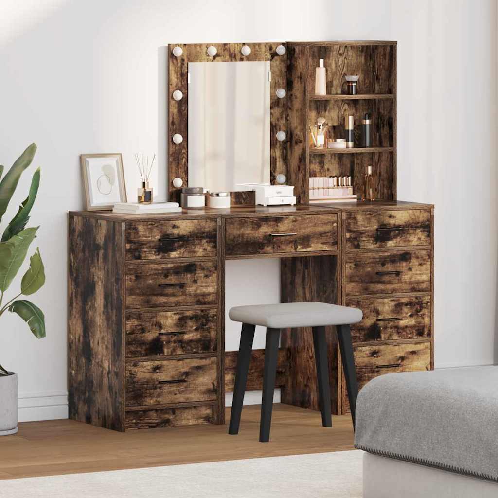 Schminktisch mit Spiegelbeleuchtung 3 pcs Braun Holzwerkstoff