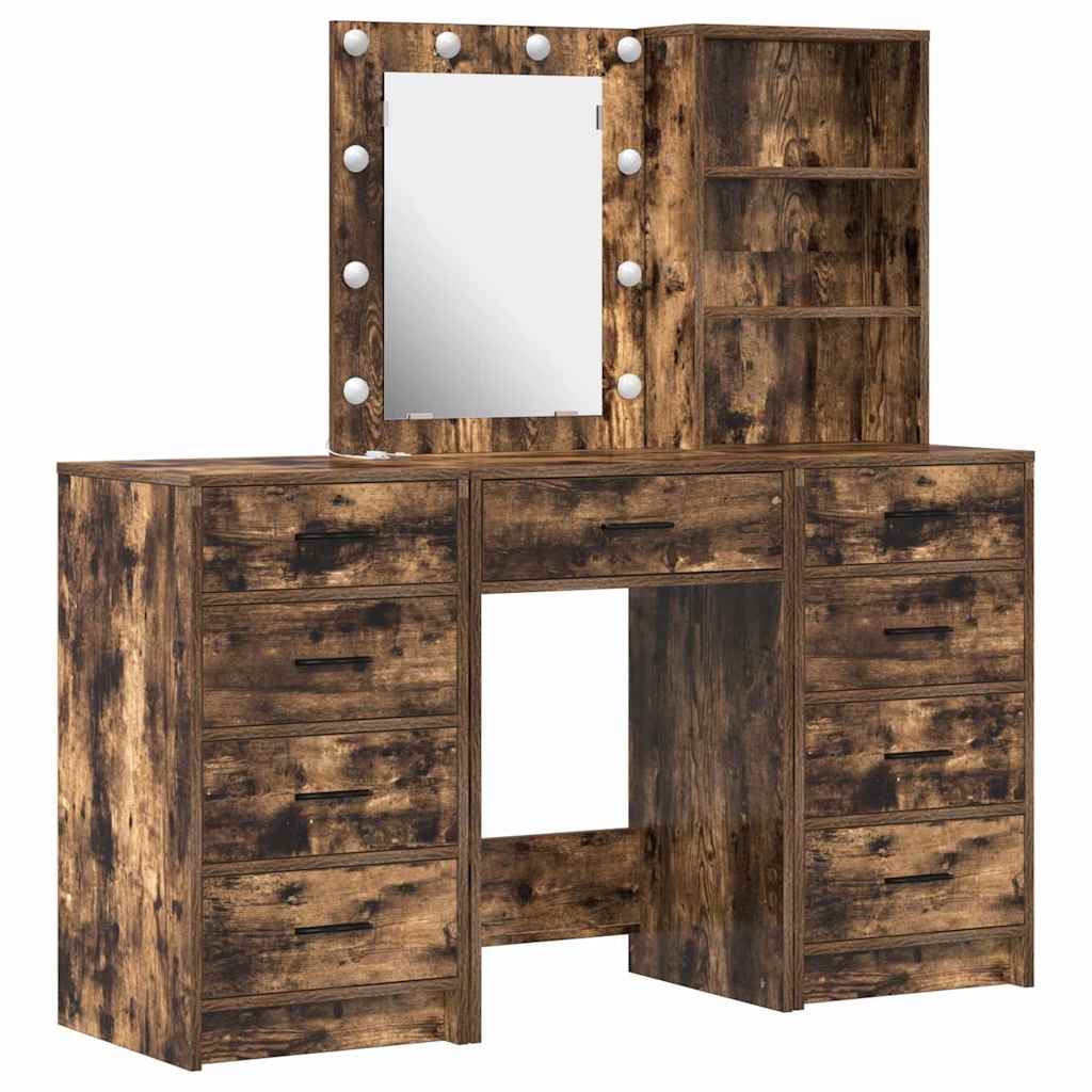 Schminktisch mit Spiegelbeleuchtung 3 pcs Braun Holzwerkstoff