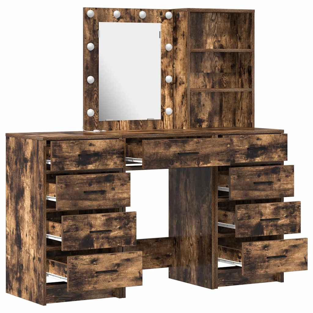 Schminktisch mit Spiegelbeleuchtung 3 pcs Braun Holzwerkstoff