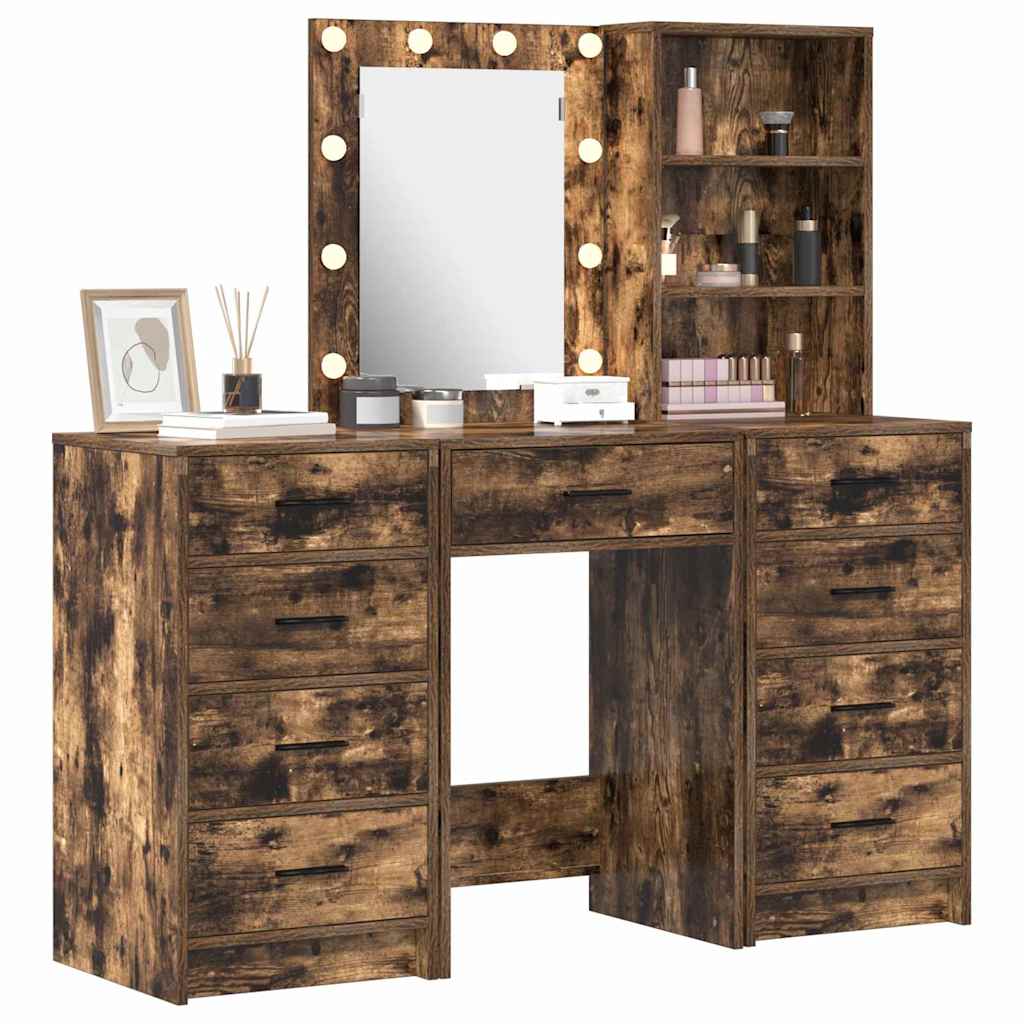 Schminktisch mit Spiegelbeleuchtung 3 pcs Braun Holzwerkstoff