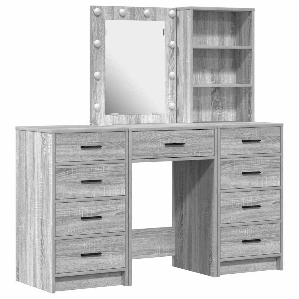 Schminktisch mit Spiegelbeleuchtung 3 pcs Grau Holzwerkstoff
