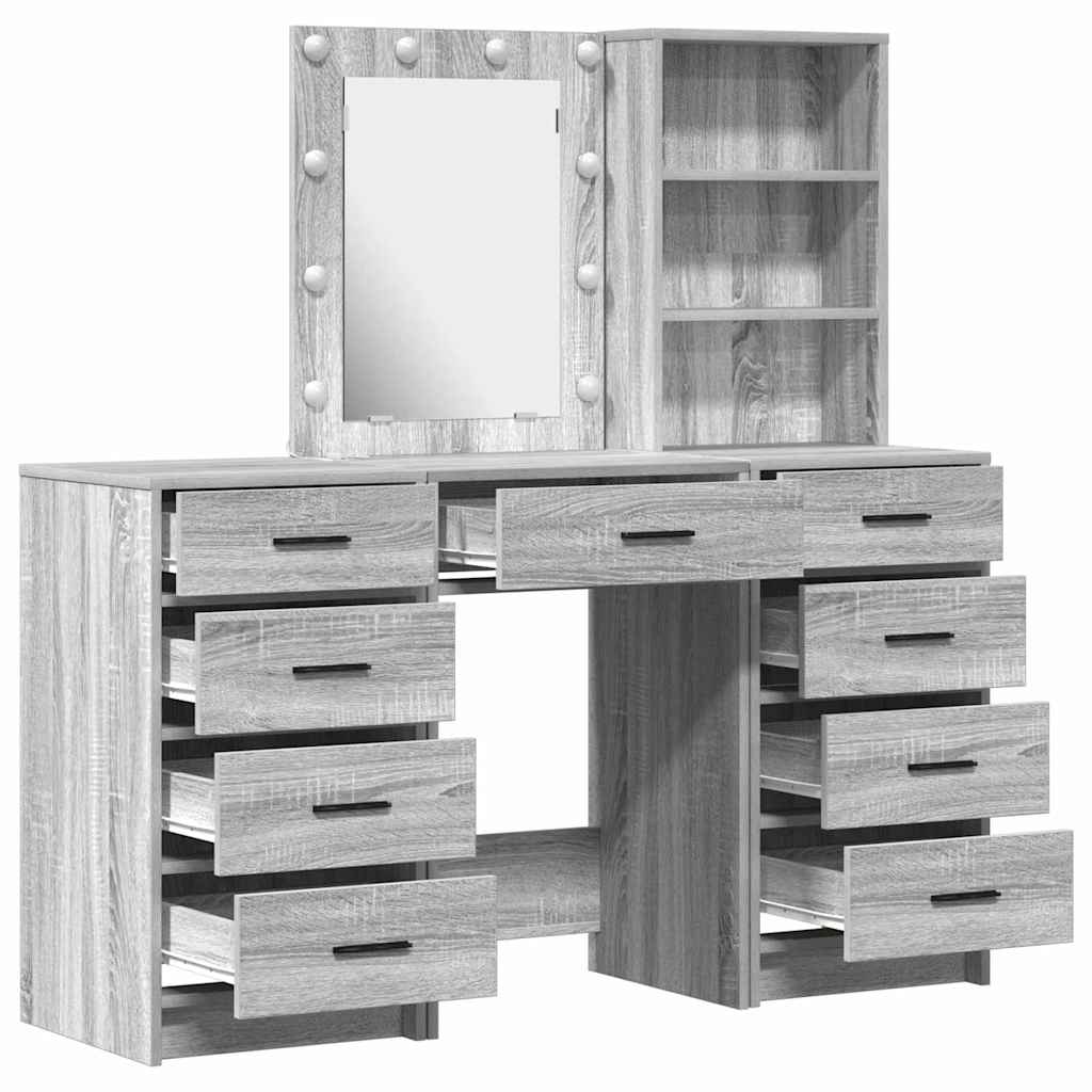 Schminktisch mit Spiegelbeleuchtung 3 pcs Grau Holzwerkstoff