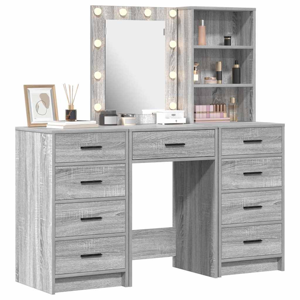 Schminktisch mit Spiegelbeleuchtung 3 pcs Grau Holzwerkstoff