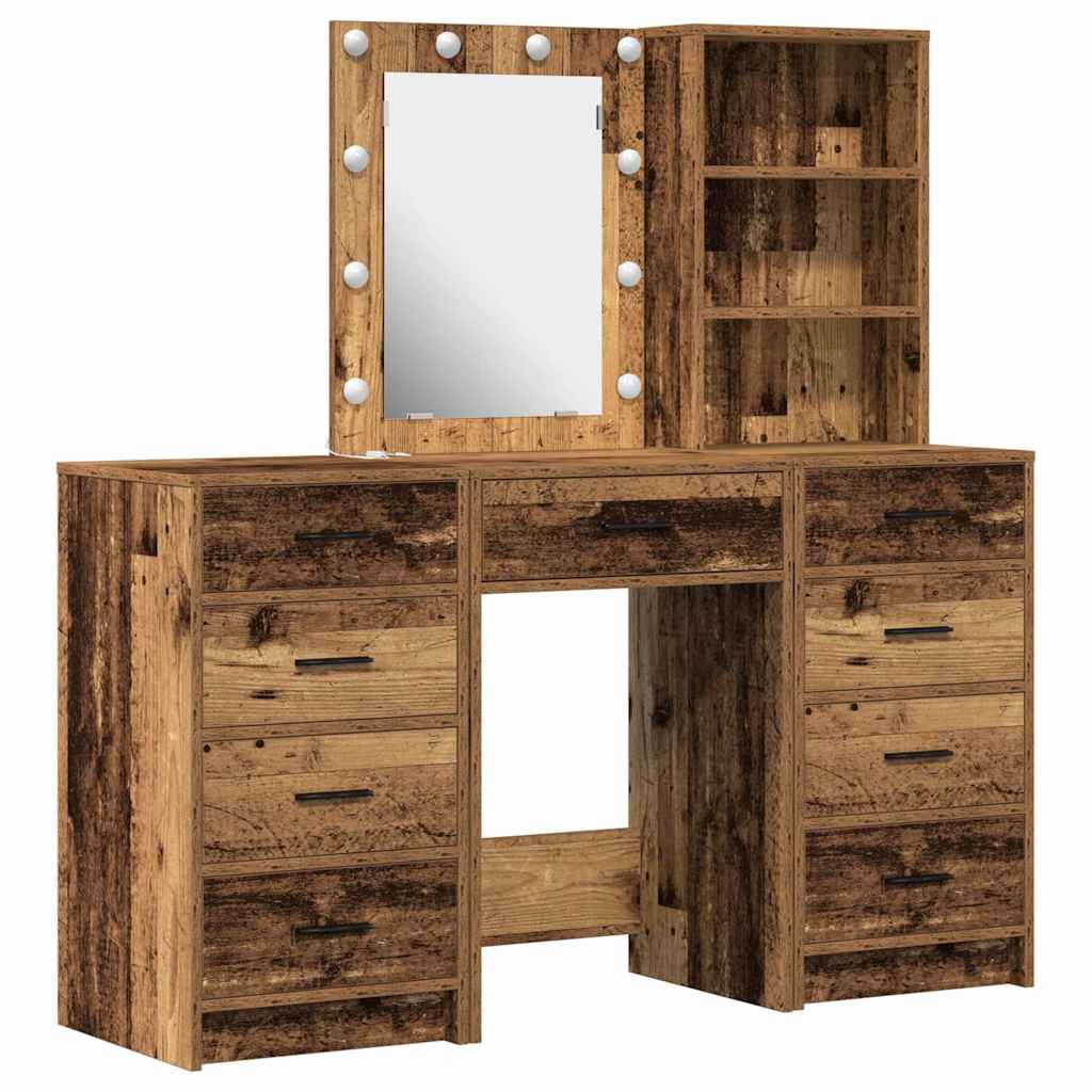 Schminktisch mit Spiegelbeleuchtung 3 pcs Braun Holzwerkstoff
