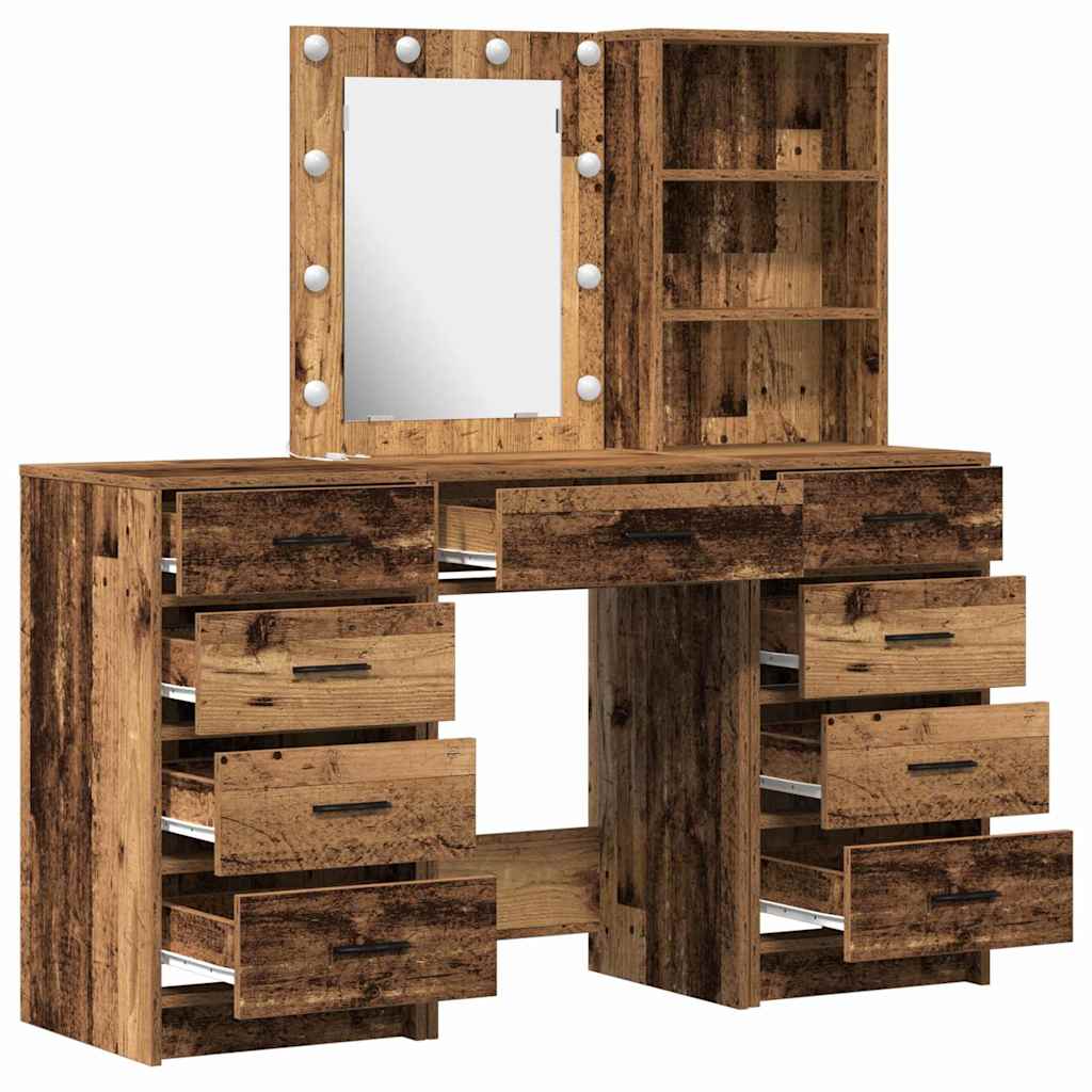 Schminktisch mit Spiegelbeleuchtung 3 pcs Braun Holzwerkstoff
