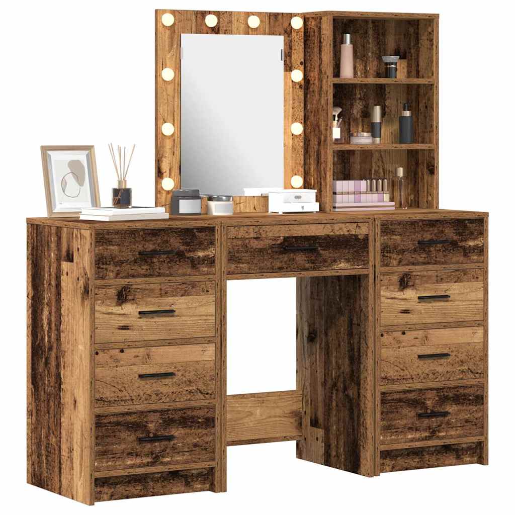 Schminktisch mit Spiegelbeleuchtung 3 pcs Braun Holzwerkstoff
