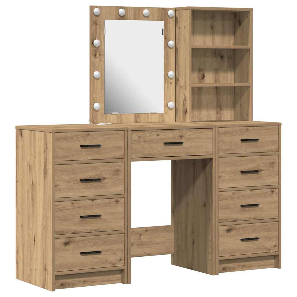 Schminktisch mit Spiegelbeleuchtung 3 pcs Braun Holzwerkstoff