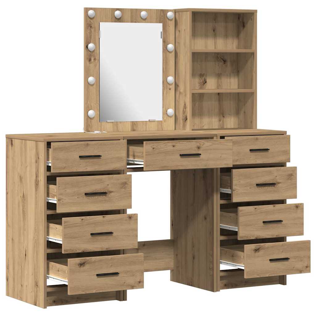 Schminktisch mit Spiegelbeleuchtung 3 pcs Braun Holzwerkstoff