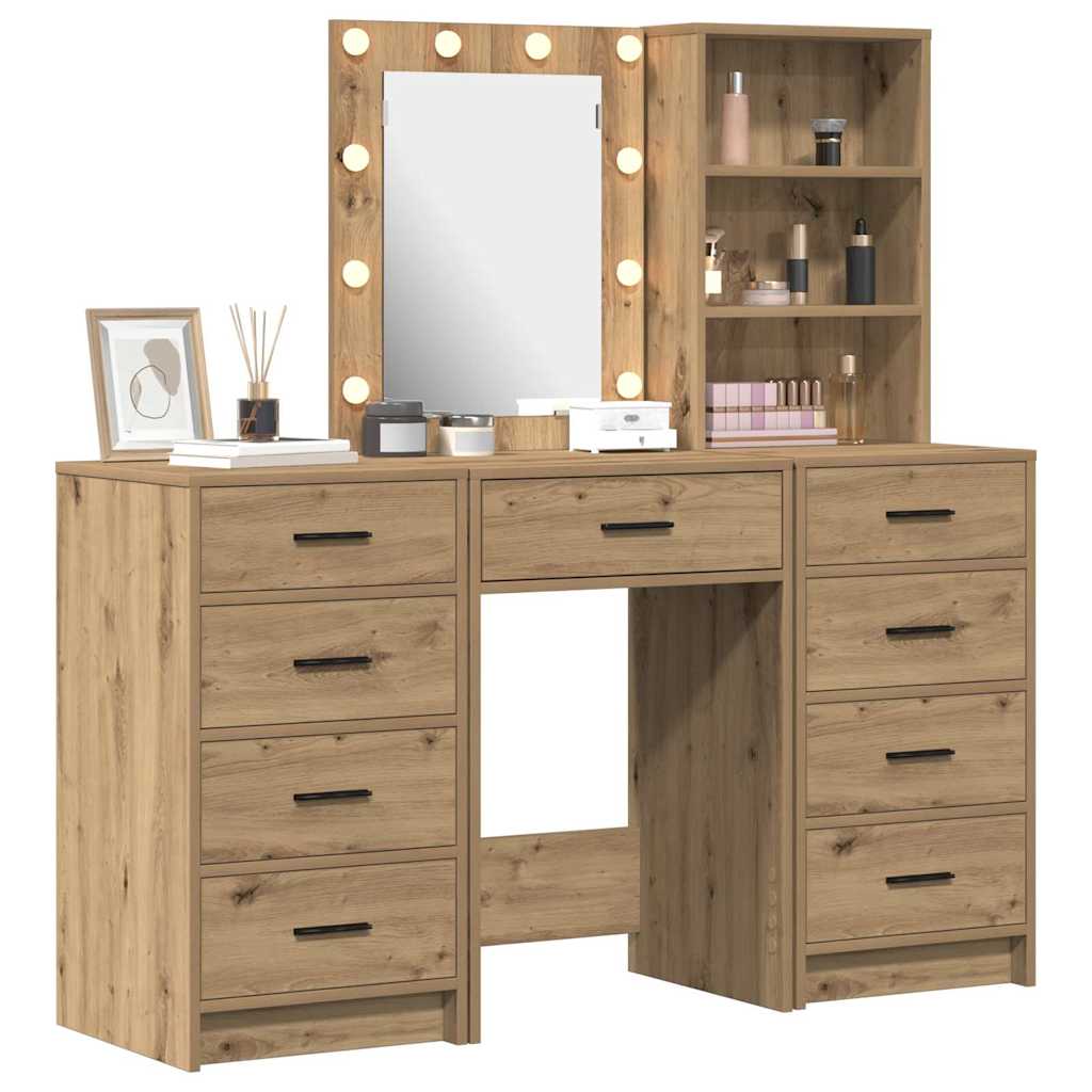 Schminktisch mit Spiegelbeleuchtung 3 pcs Braun Holzwerkstoff