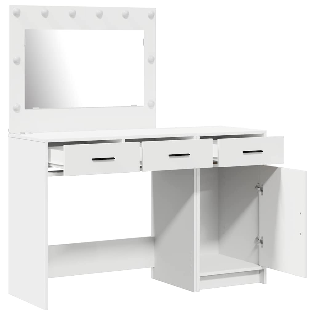 Schminktisch mit Spiegelbeleuchtung 2 pcs Weiß Holzwerkstoff