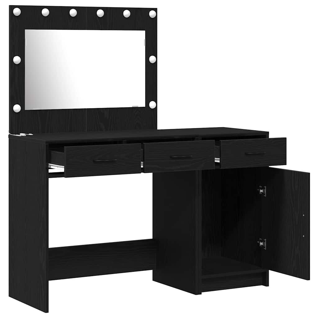 Schminktisch mit Spiegelbeleuchtung 2 pcs Schwarz Holzwerkstoff