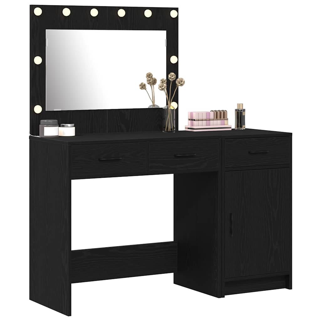 Schminktisch mit Spiegelbeleuchtung 2 pcs Schwarz Holzwerkstoff