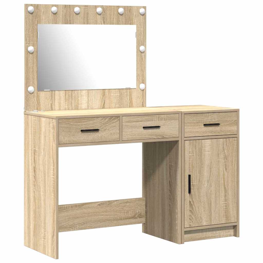 Schminktisch mit Spiegelbeleuchtung 2 pcs Braun Holzwerkstoff
