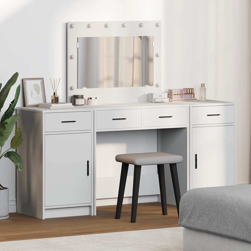 Schminktisch mit Spiegelbeleuchtung 3 pcs Weiß Holzwerkstoff