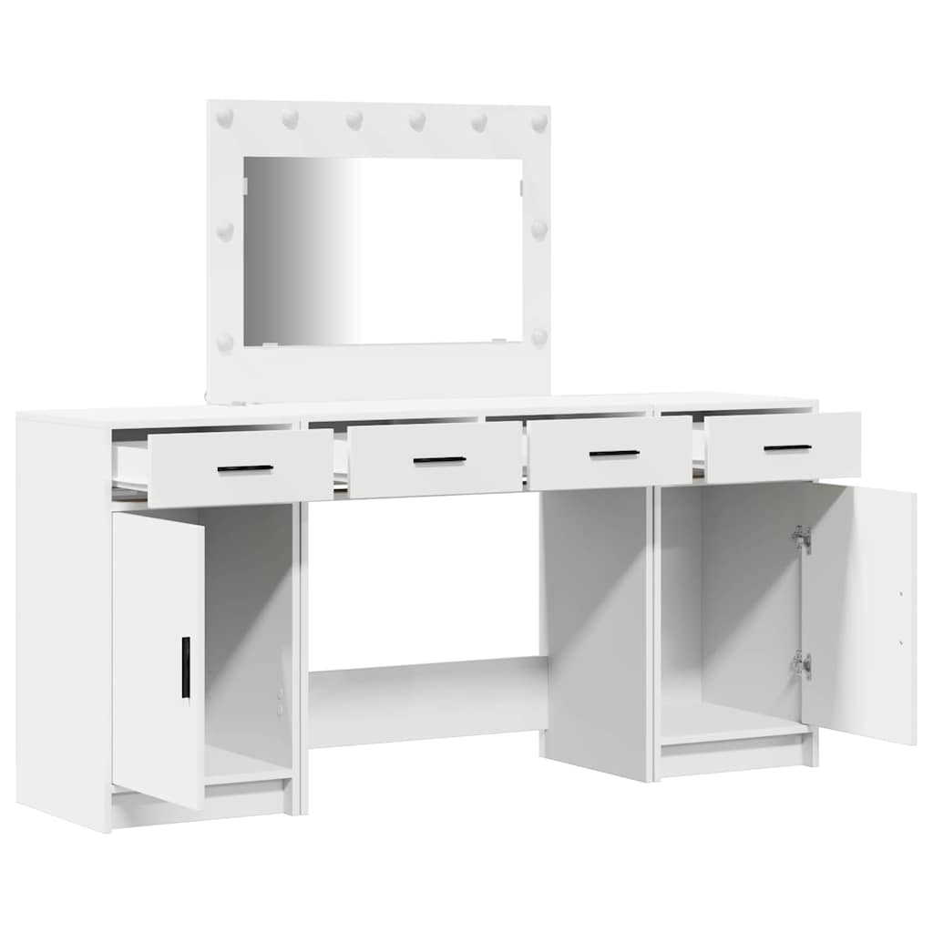 Schminktisch mit Spiegelbeleuchtung 3 pcs Weiß Holzwerkstoff