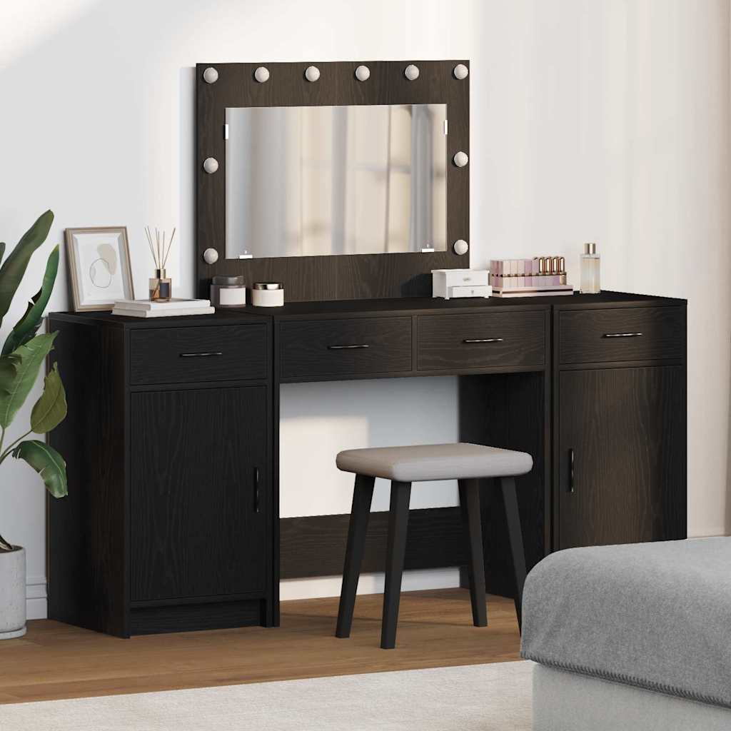 Schminktisch mit Spiegelbeleuchtung 3 pcs Schwarz Holzwerkstoff
