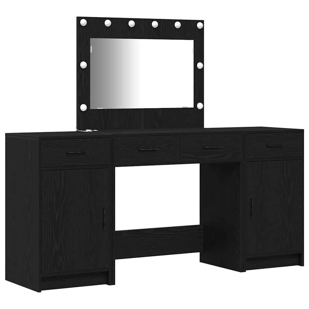 Schminktisch mit Spiegelbeleuchtung 3 pcs Schwarz Holzwerkstoff