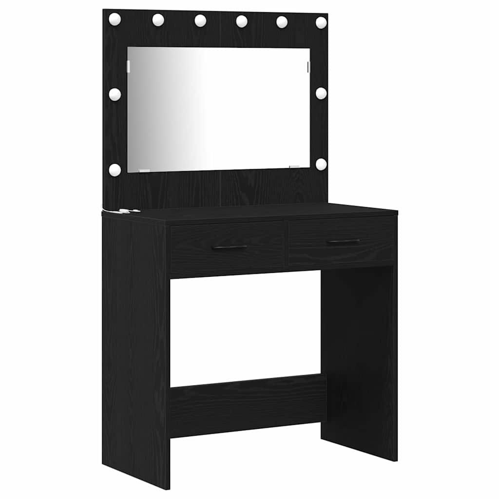 Schminktisch mit Spiegelbeleuchtung 3 pcs Schwarz Holzwerkstoff