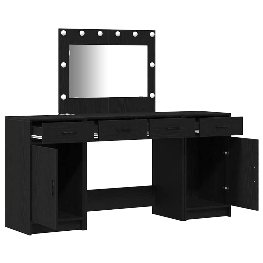 Schminktisch mit Spiegelbeleuchtung 3 pcs Schwarz Holzwerkstoff